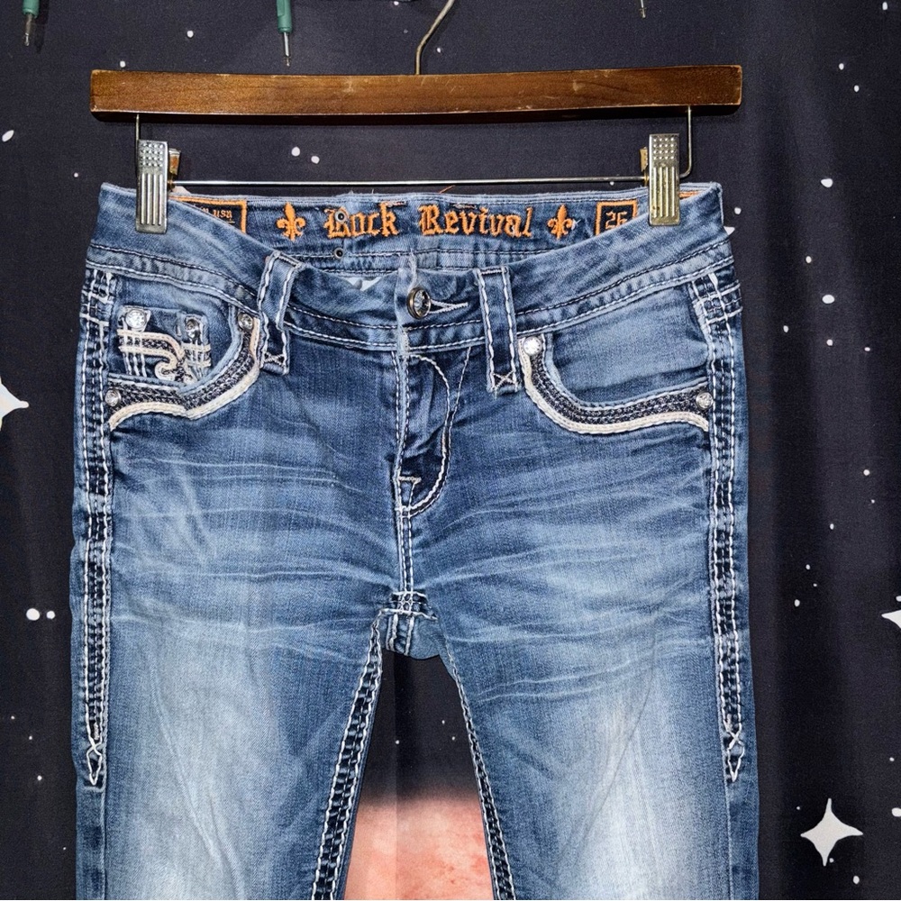 Rock Revival Blue Boot Cut Jeans with Decorative Stitching - Picture 5 of 16